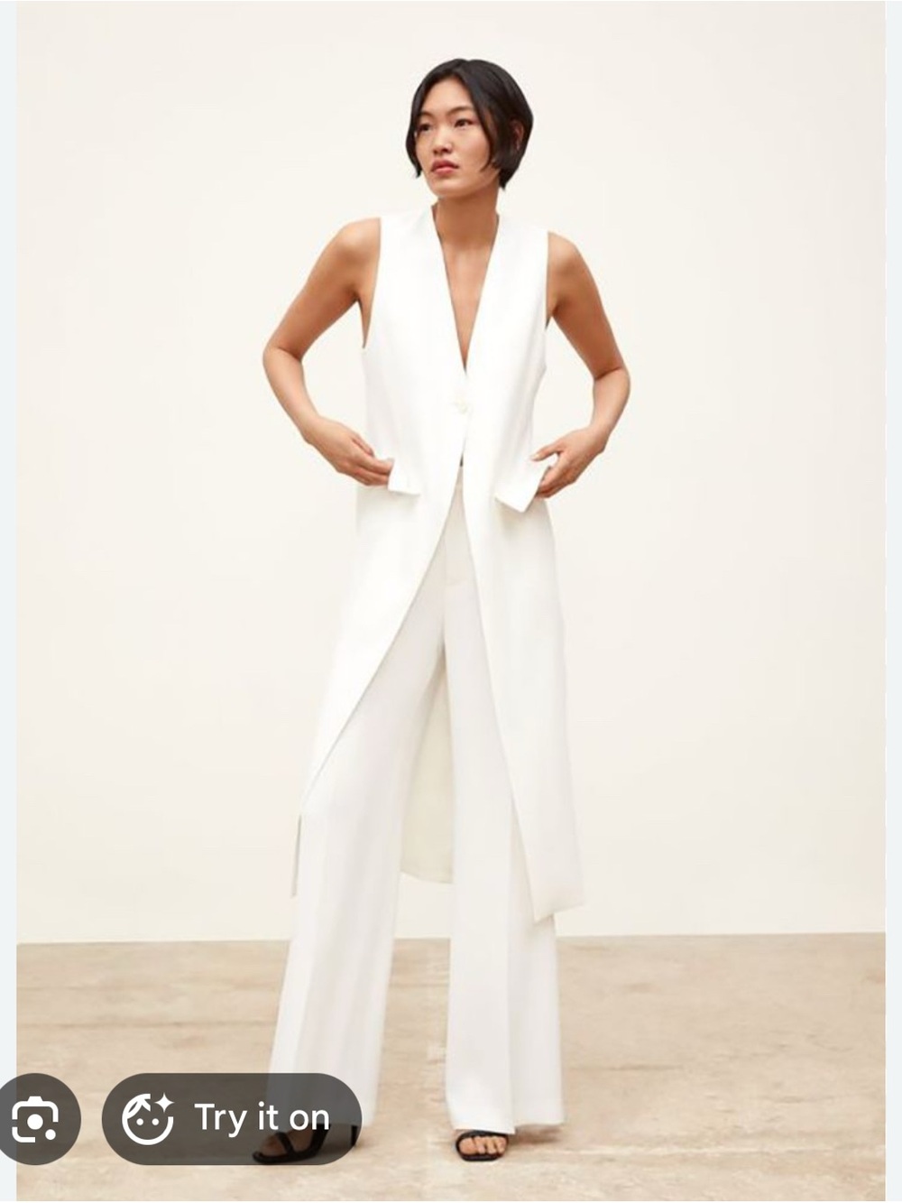 Zara long White Sleeveless Long Vest with Single Button and a slit in S